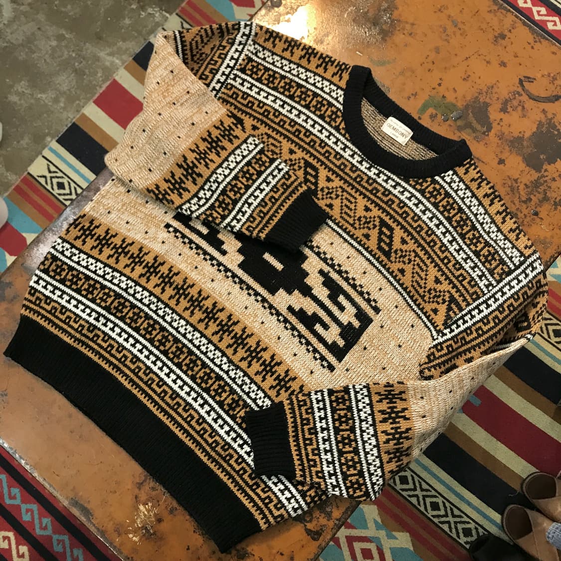 Japan vtg 인디안 패턴 블랙 브라운 니트 남성 105 사이즈 상품이미지2