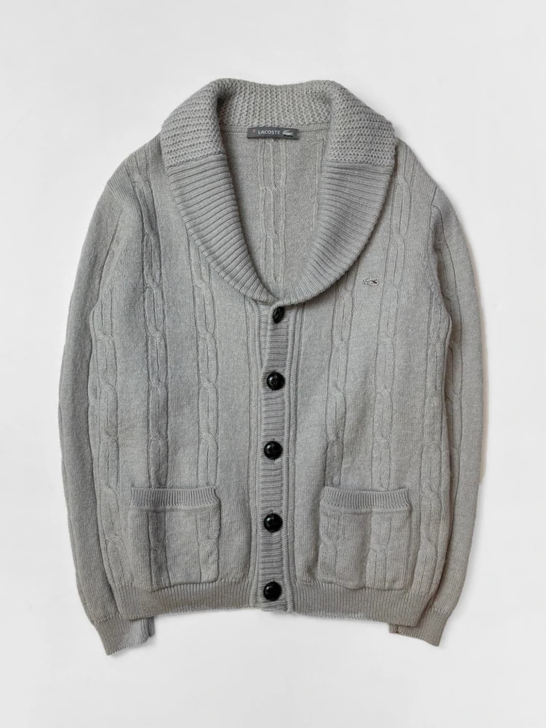 라코스테 그레이 케이블 니트 숄 카라 가디건 PN5336 상품이미지1