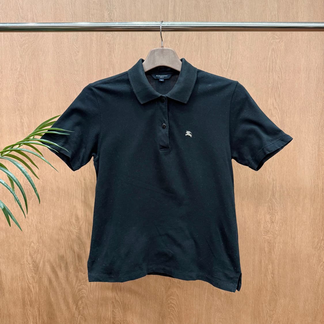 버버리 골프 로고 자수 반팔 카라 티셔츠 피케 코튼 블랙 상품이미지1