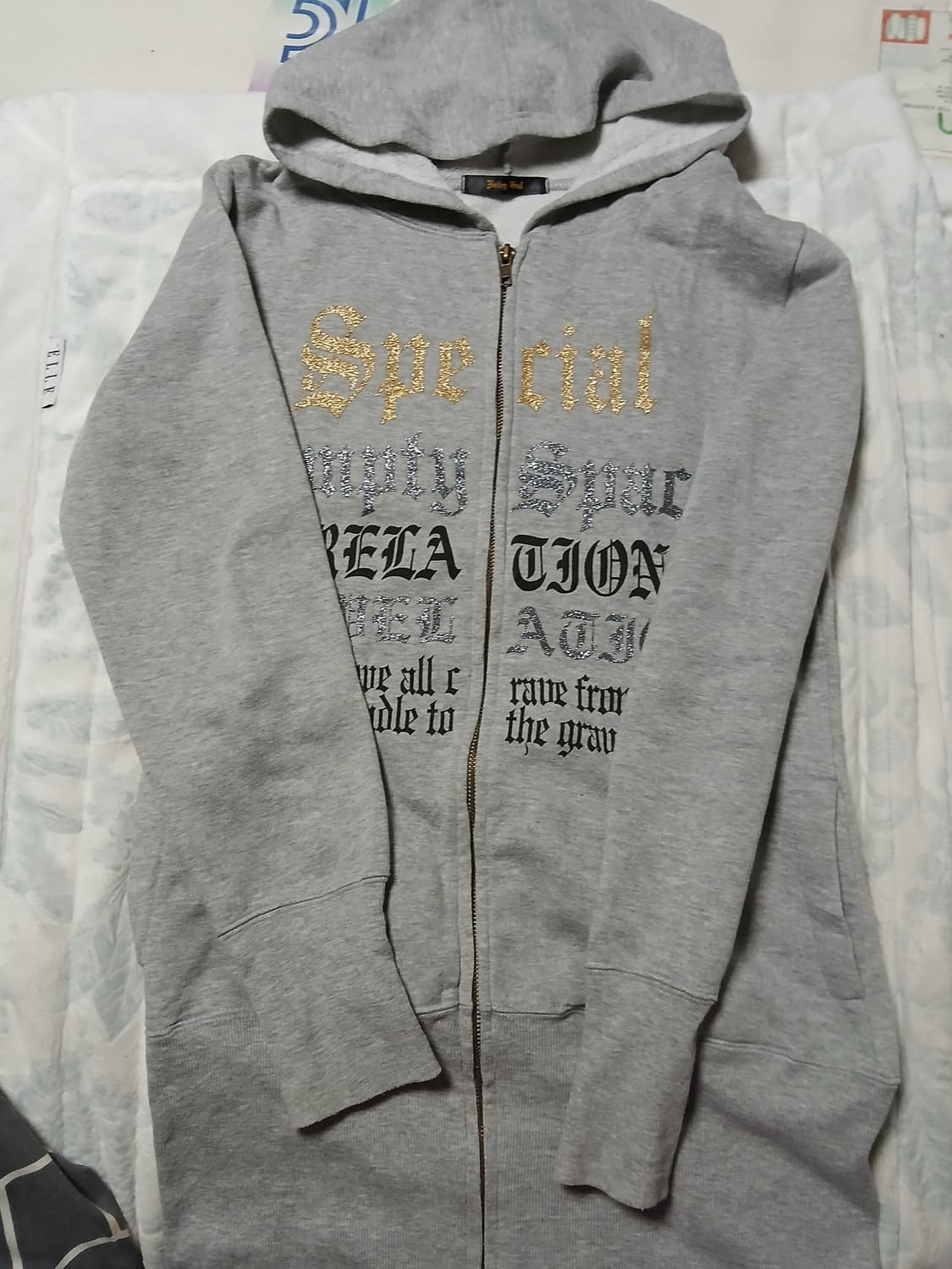 갸루 Y2K  골드 실버프린팅집업 상품이미지1