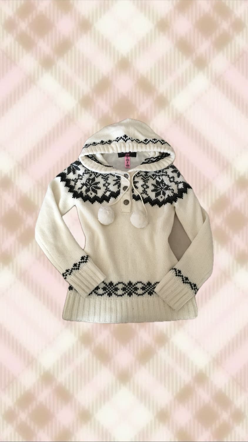 리즈리사 돌 노르딕 폼폼이 니트 후드 라떼 히메 갸루 러블리 로걀 상품이미지1