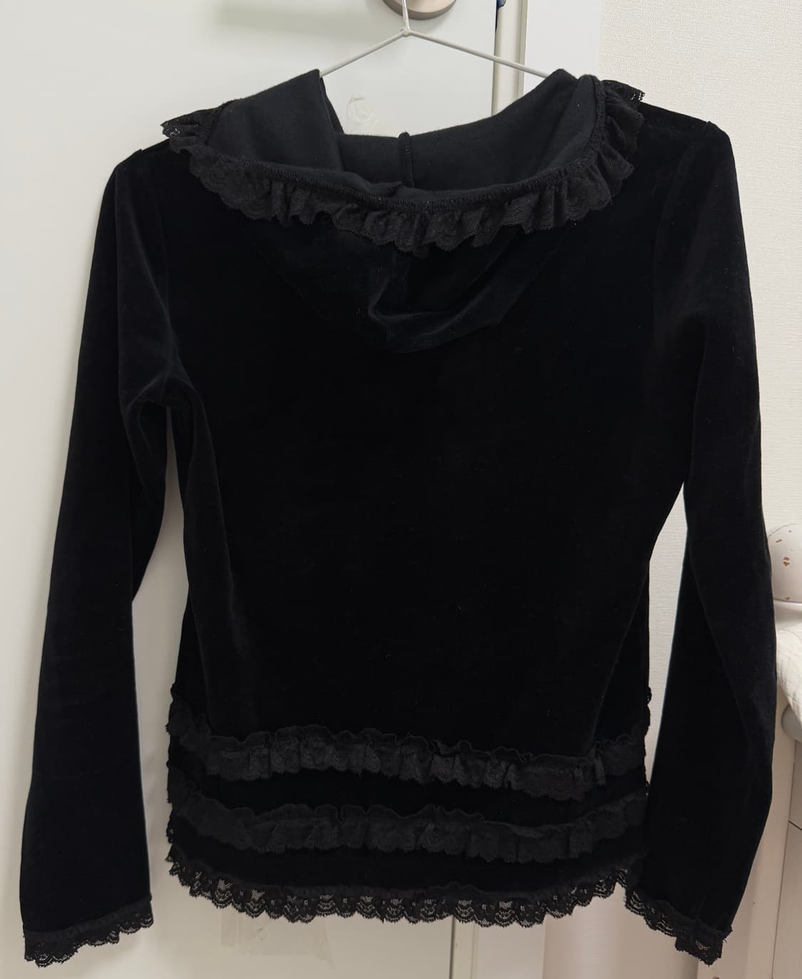 블랙 레이스 도트 벨벳 후드집업 black dots hoodie 상품이미지2