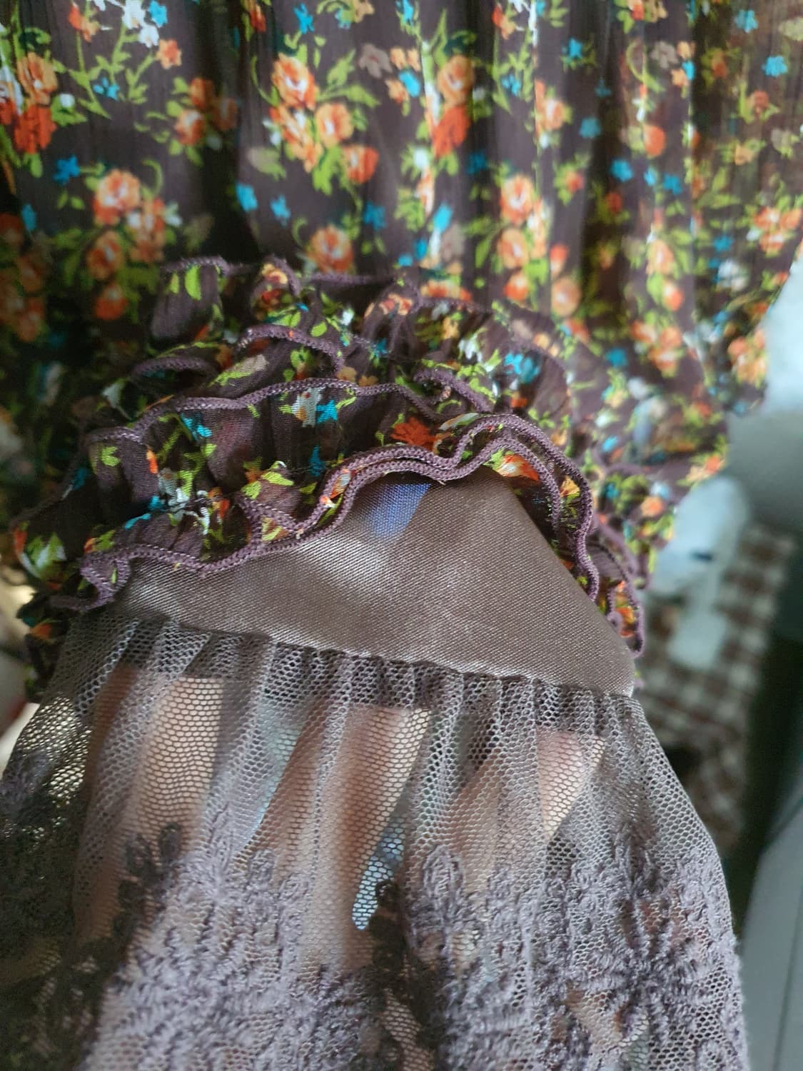 [히피룩] 플라워 패턴 롱 슬리브 쉬폰 미니 원피스 상품이미지3