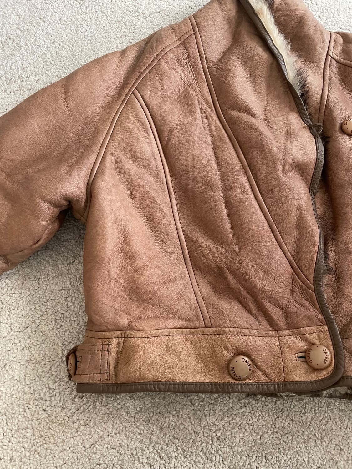 vintage 90s shawl collar crop leather jk 상품이미지3