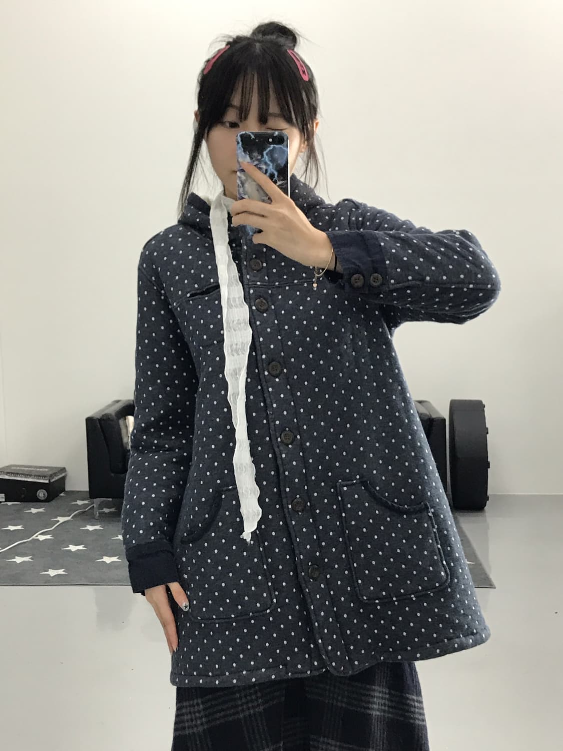 Jpn Navy Dotted Mini Coats 상품이미지2