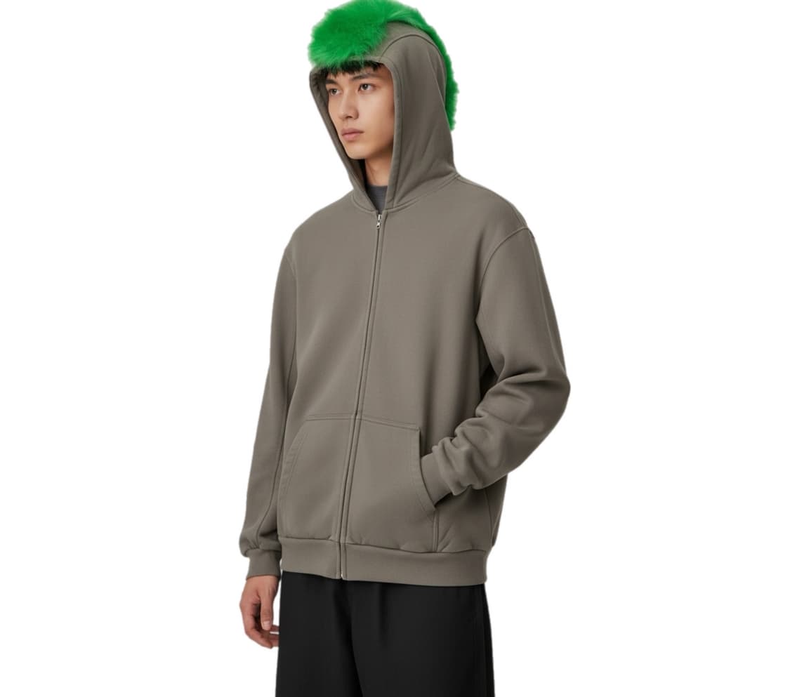 웰던11 24ss 그린 모호크헤어 오버핏 후디집업 상품이미지1