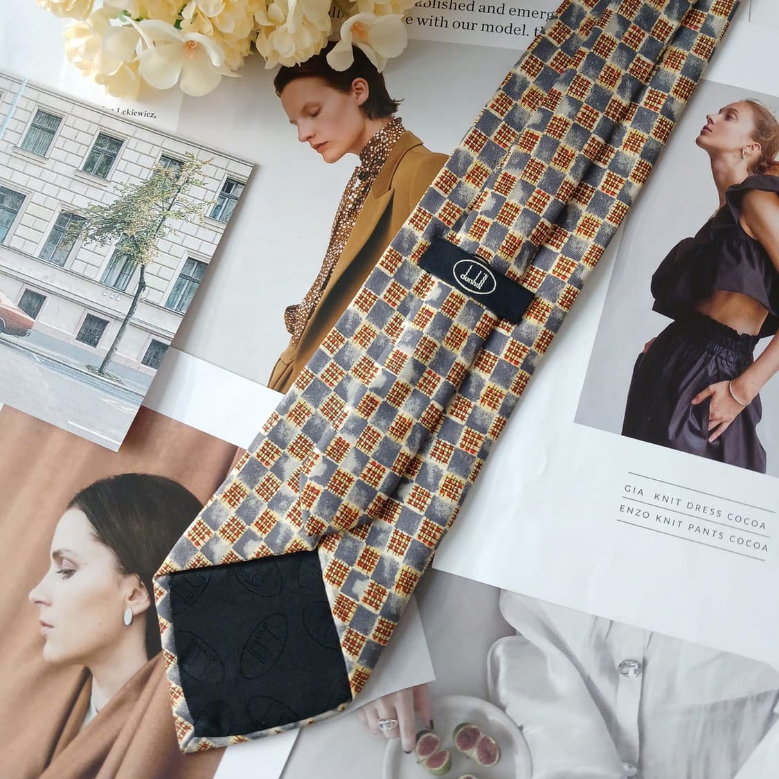 던힐 실크 그레이&골드 체크 패턴 넥타이 9.8cm A등급 A19141
 상품이미지2