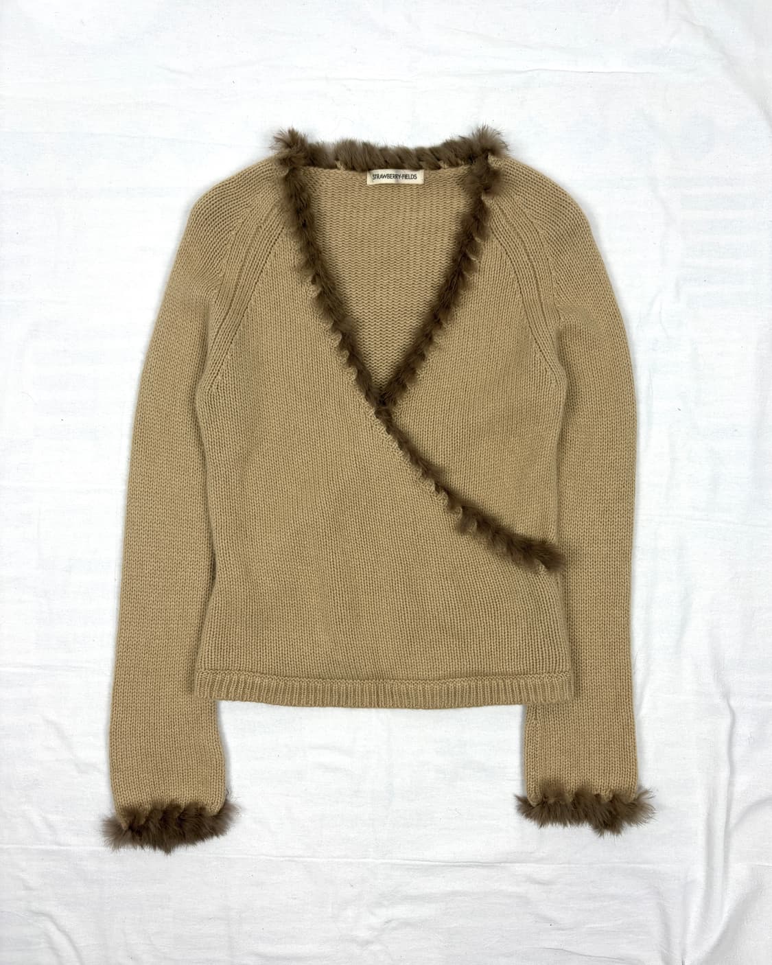 Rabbit Fur Trim Wrap Knit Top 상품이미지2