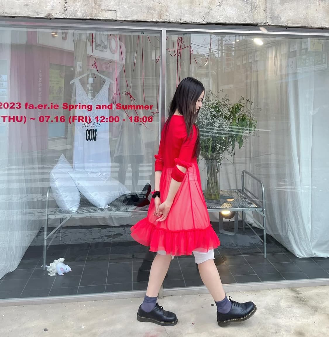 샵페어리 쉬폰 러플 미디 드레스 (red) 상품이미지4