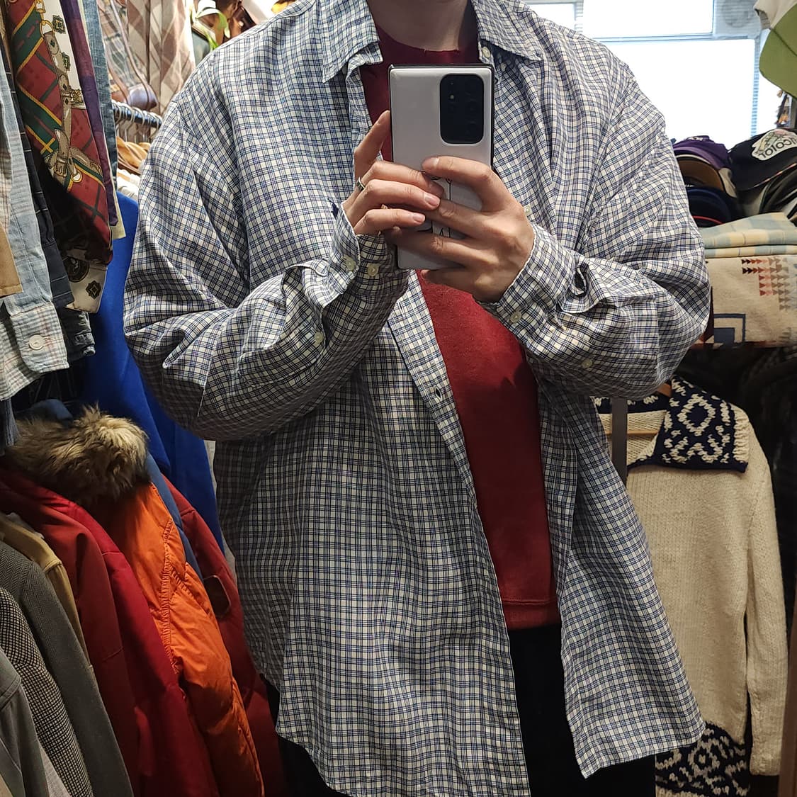 90s 폴로 랄프로렌 체크셔츠 마이크로 체크 유니버시티 셔츠 시티보이xl 상품이미지9