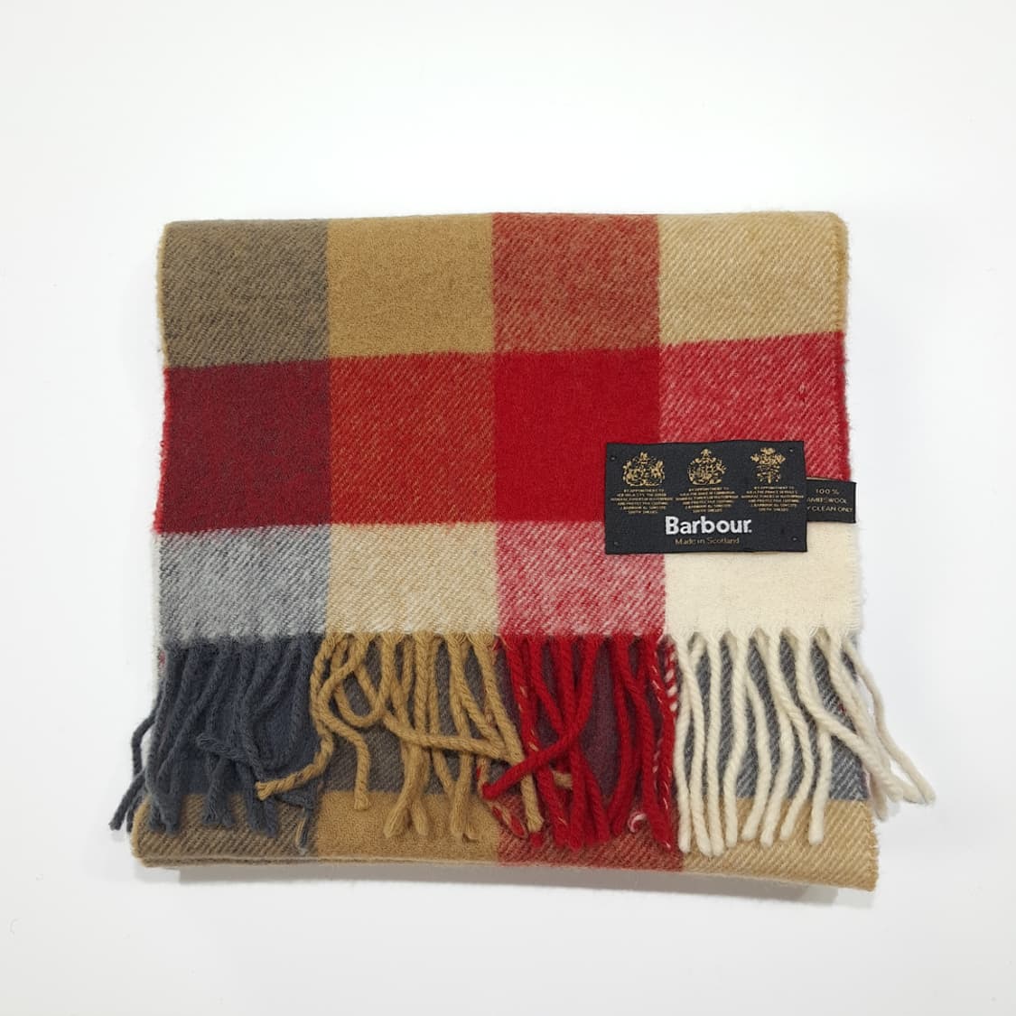 MX535 바버 90s 스코틀랜드판 램스울 블록체크 레드 머플러 목도리 상품이미지6