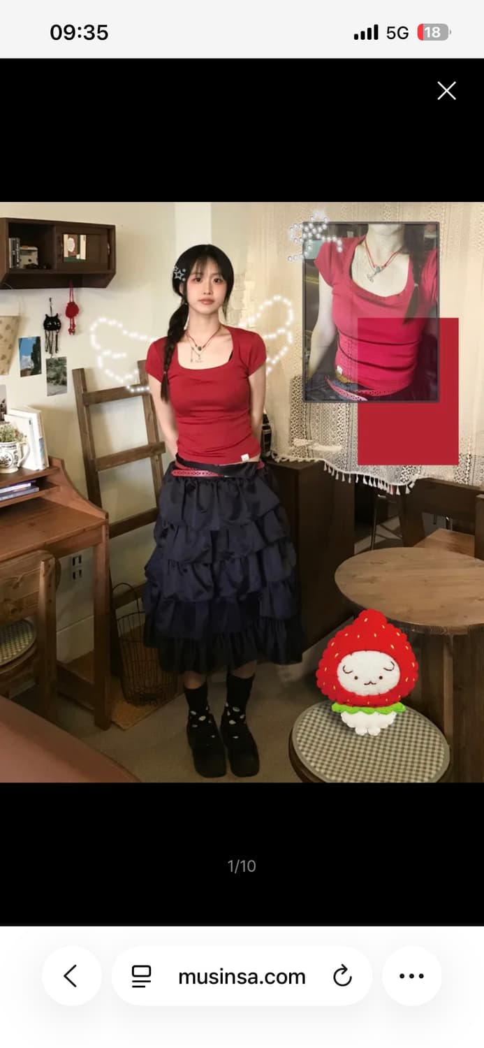 999휴머니티 새틴러플스커트 블랙 1사이즈 상품이미지3