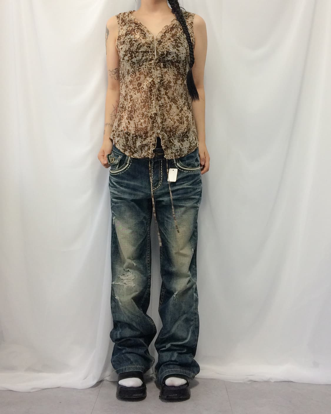 Pattern point shirring sleeveless 상품이미지1