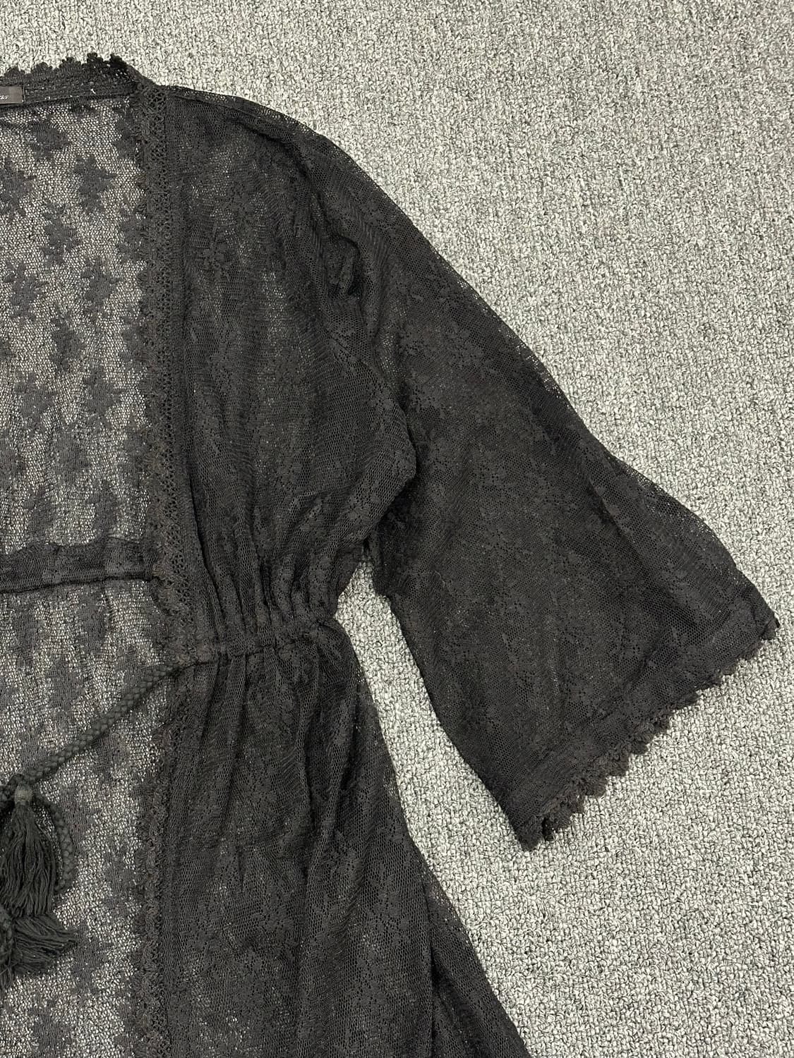 M)Japanese vintage 여성 블랙 시스루 레이스 코트 가디건 상품이미지2