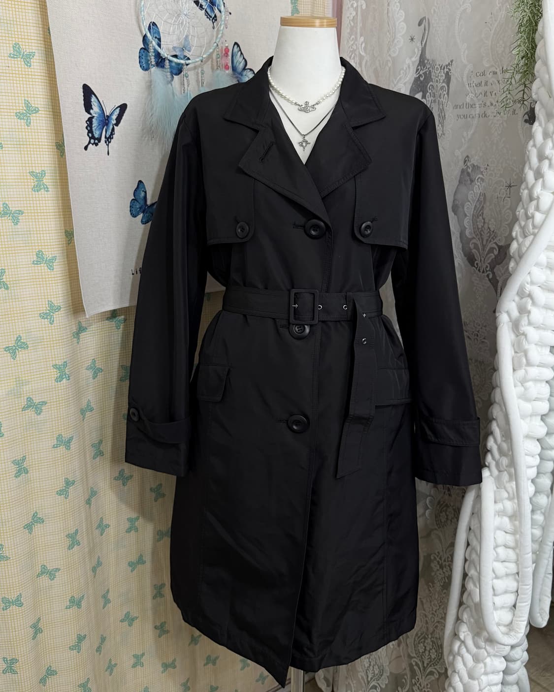 블랙 벨트 트렌치 코트 상품이미지7