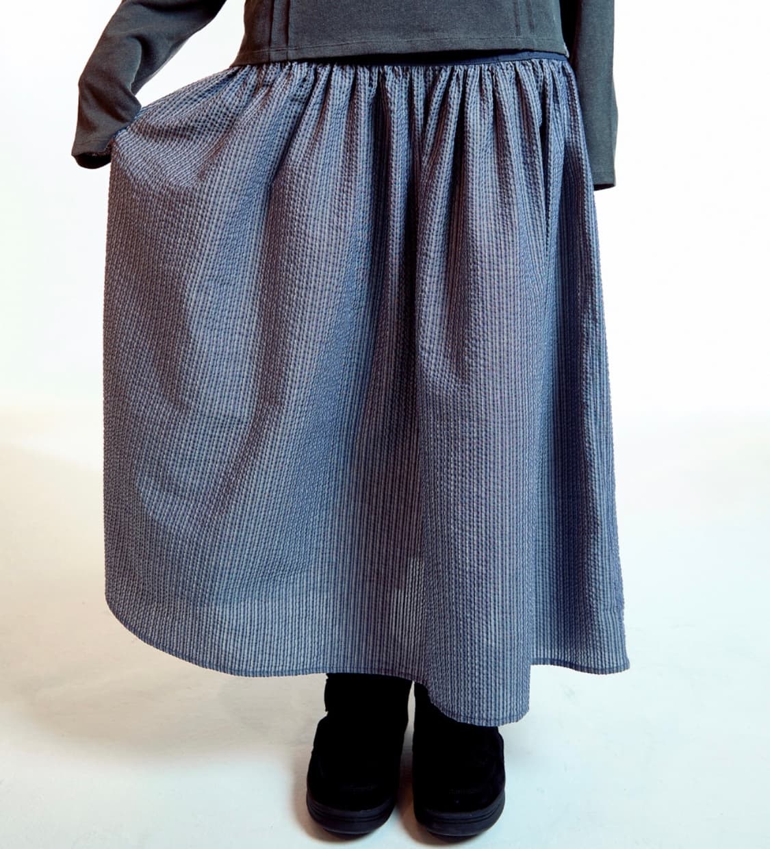 DOUBLE BUTTON STRIPE SKIRT NAVY 상품이미지2