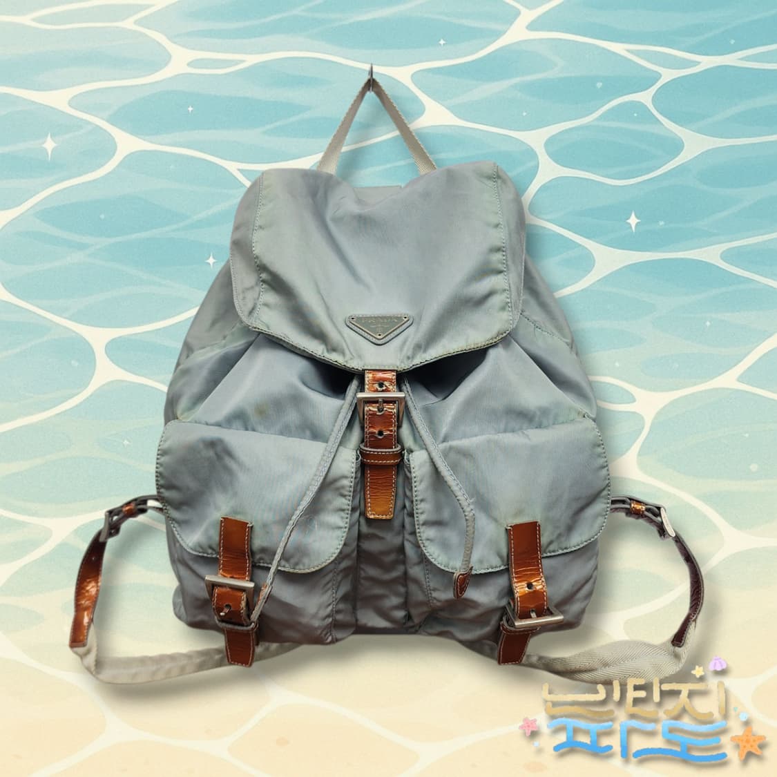 PRADA 프라다 Blue Silver auth 나일론 백팩 상품이미지1