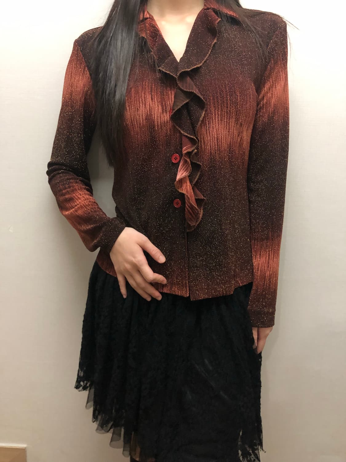 빈티지 브라운 글리터 프릴 탑 상품이미지6