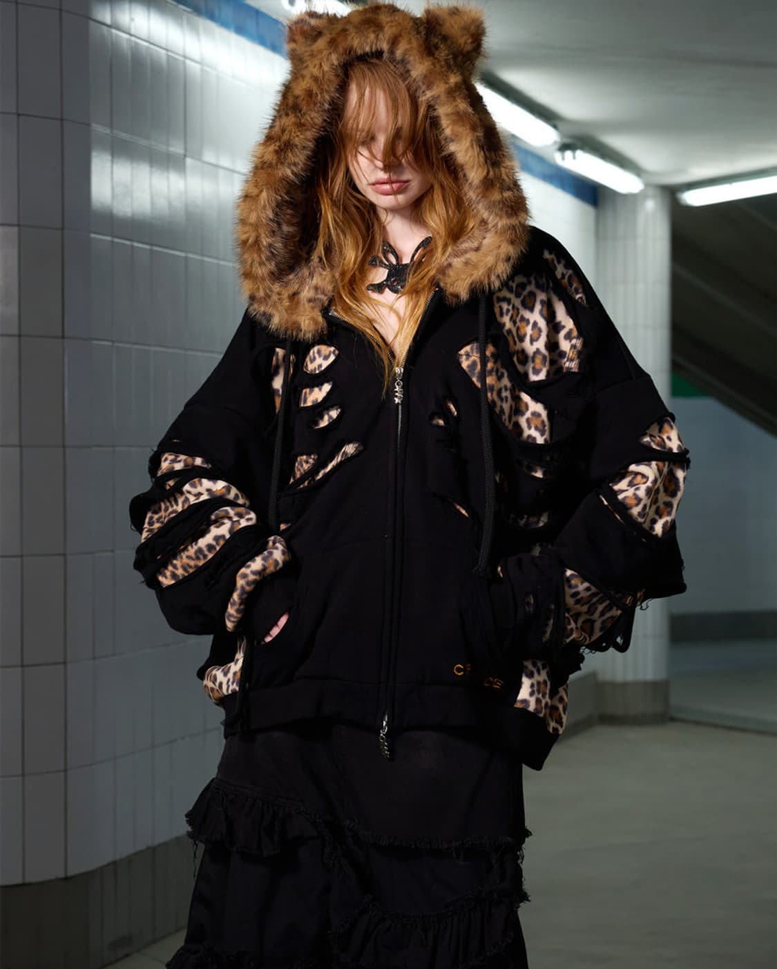 씨피어스 레오파드 레이어링 후드집업+팬츠 세트 셋업 상품이미지5