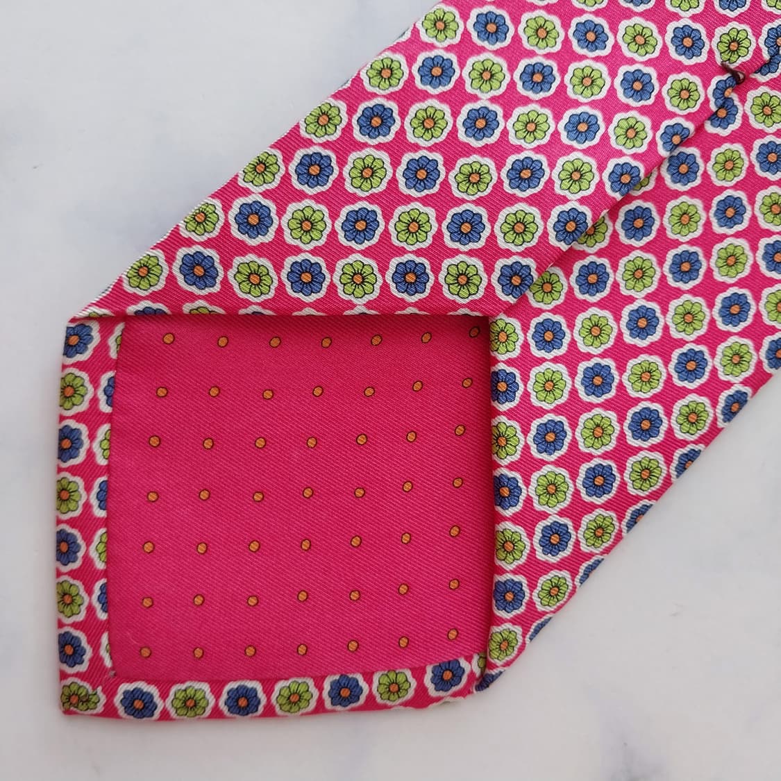 던힐 실크 핑크 플라워 패턴 넥타이 9.3cm A+등급 K2476 상품이미지8