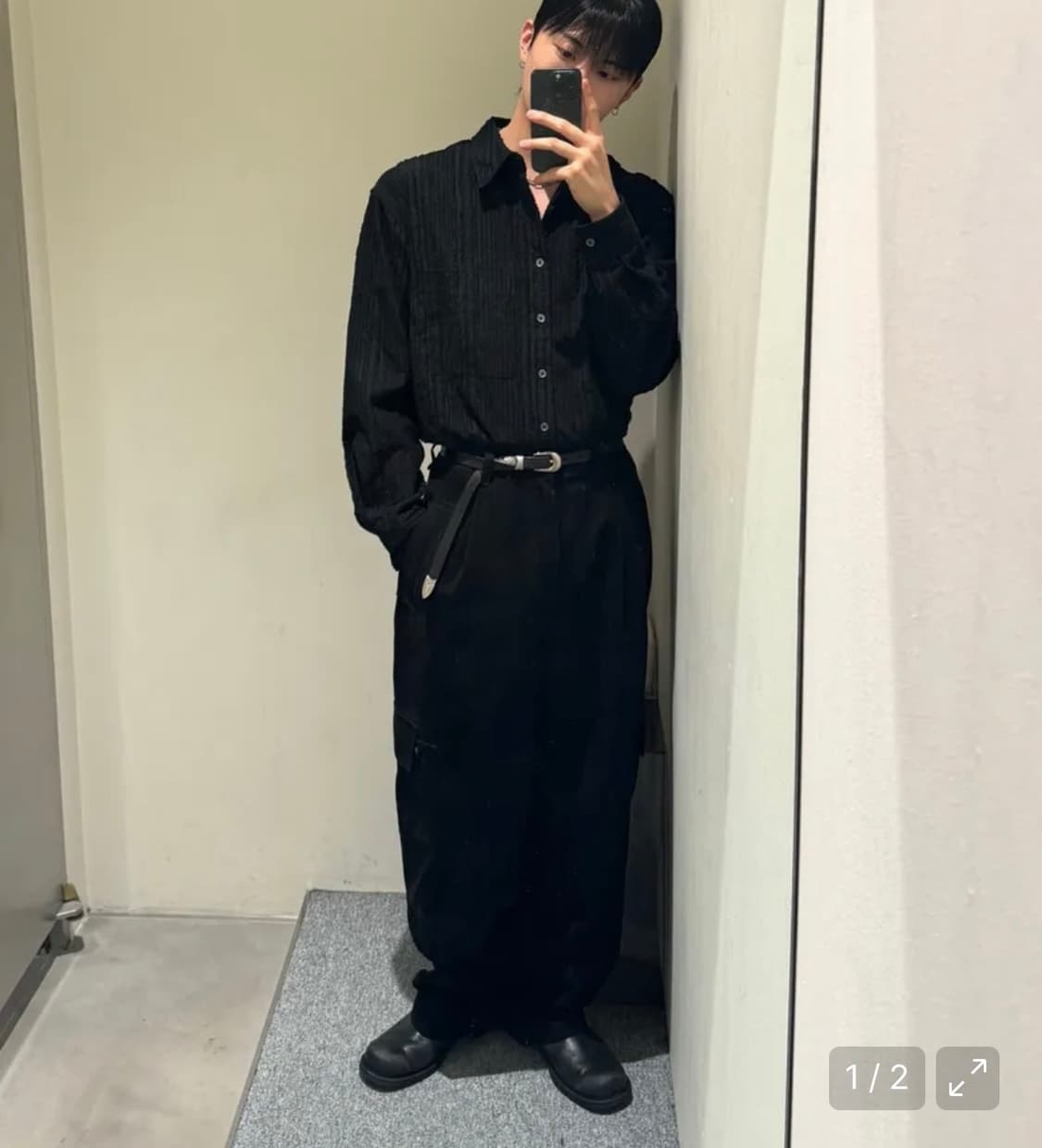 인사일런스 텍스처드 크로스오버 셔츠 BLACK L사이즈 상품이미지3