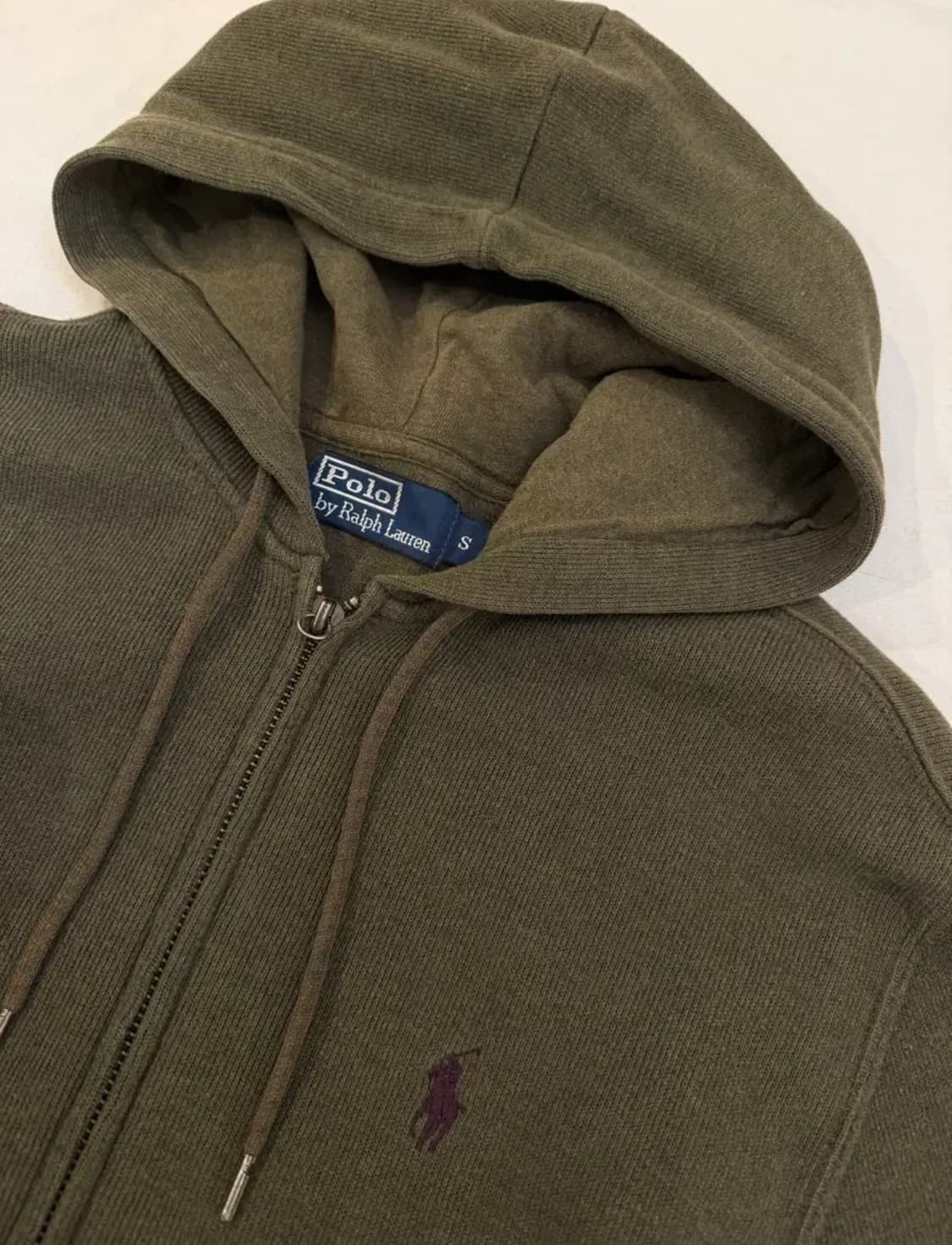00s 폴로 랄프로렌 투웨이 와플 니트 후드집업 올리브 상품이미지2