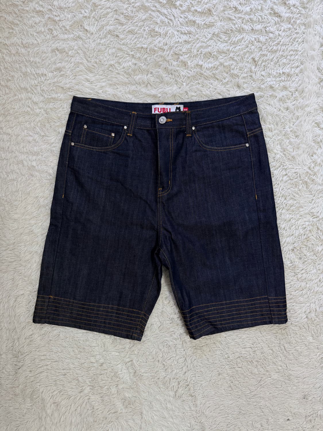FUBU(푸부) 오리지널 다크 인디고 생지 데님 하프 팬츠 상품이미지1