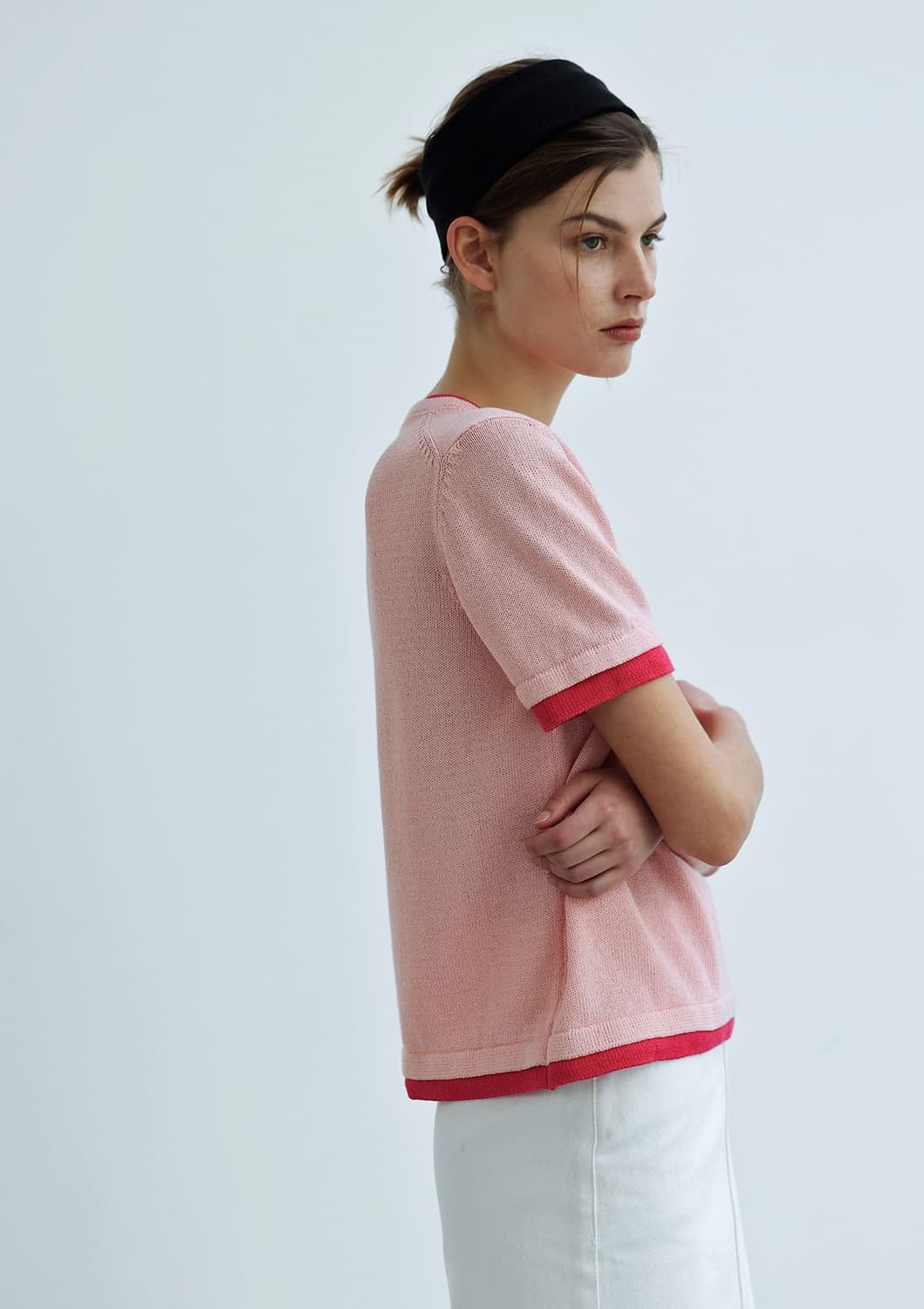 (새상품) 문달 레이어드 반팔 니트 (레이어드 하프 슬리브 니트) 상품이미지1