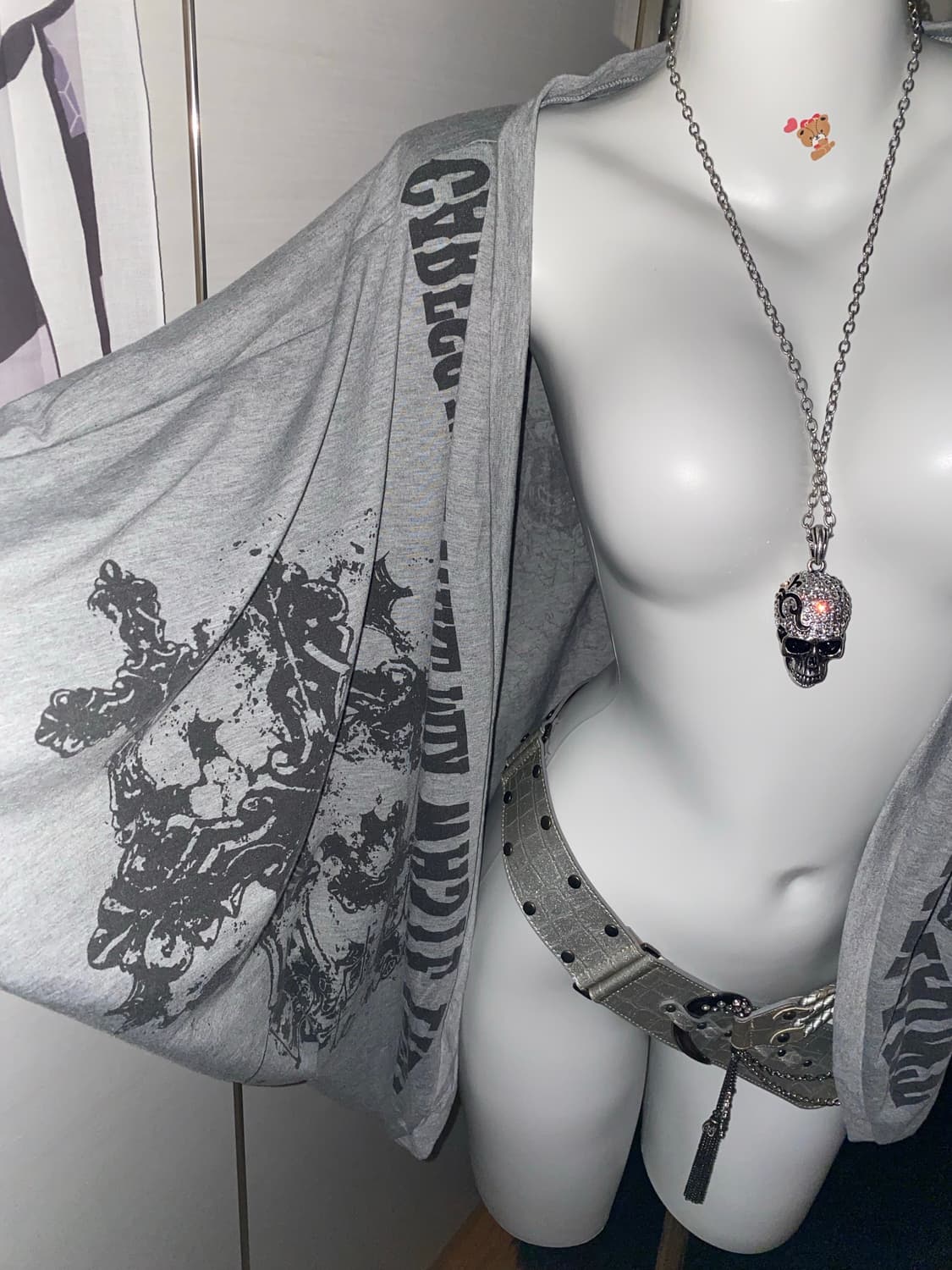 빈티지 펑크 해골 그레이 가디건/y2k 고스 스컬 일본  상품이미지3