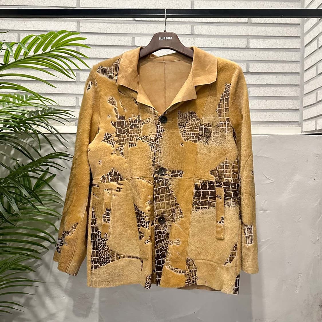 JPN VINTAGE 피치드 레더 자켓 리버시블 크랙 패턴 디테일 카멜 상품이미지2