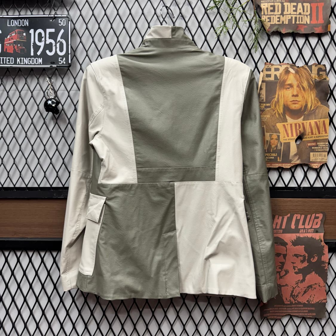 조던 우먼스 배색 레더 자켓 점프맨 로고 포인트 카키그레이 아이보리 상품이미지2