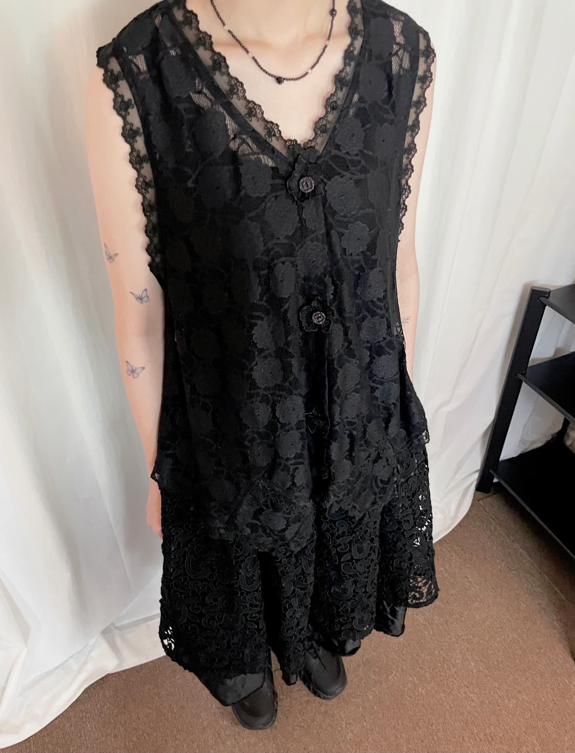 All-over Lace Vest - Black 상품이미지4