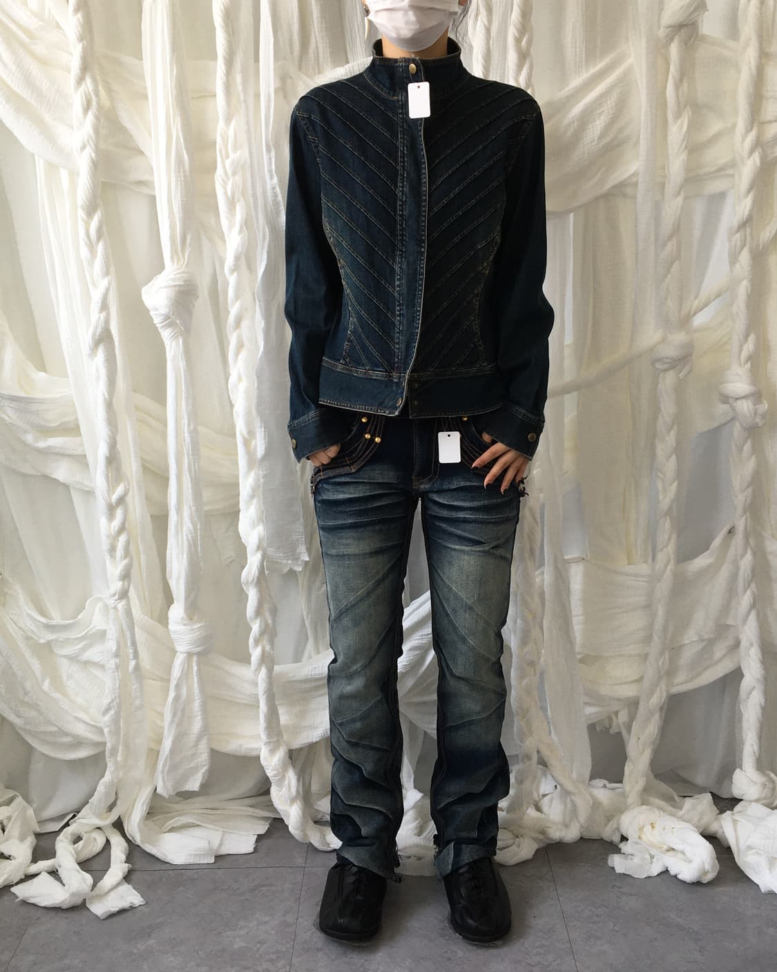 Line detail denim high neck jacket 상품이미지7