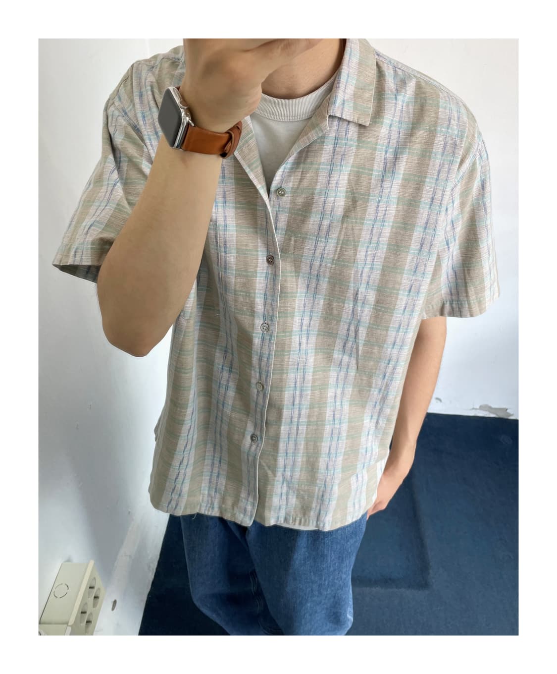 Patterned open collar H/S shir 상품이미지1