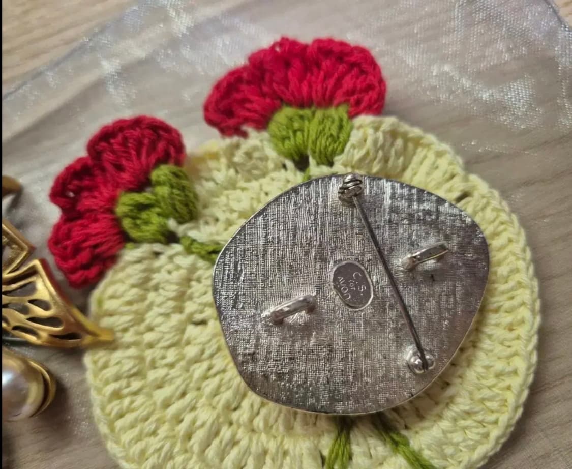 Vintage)80년대 C.S for Avon 로즈쿼츠스톤 브로치겸팬던트 상품이미지3