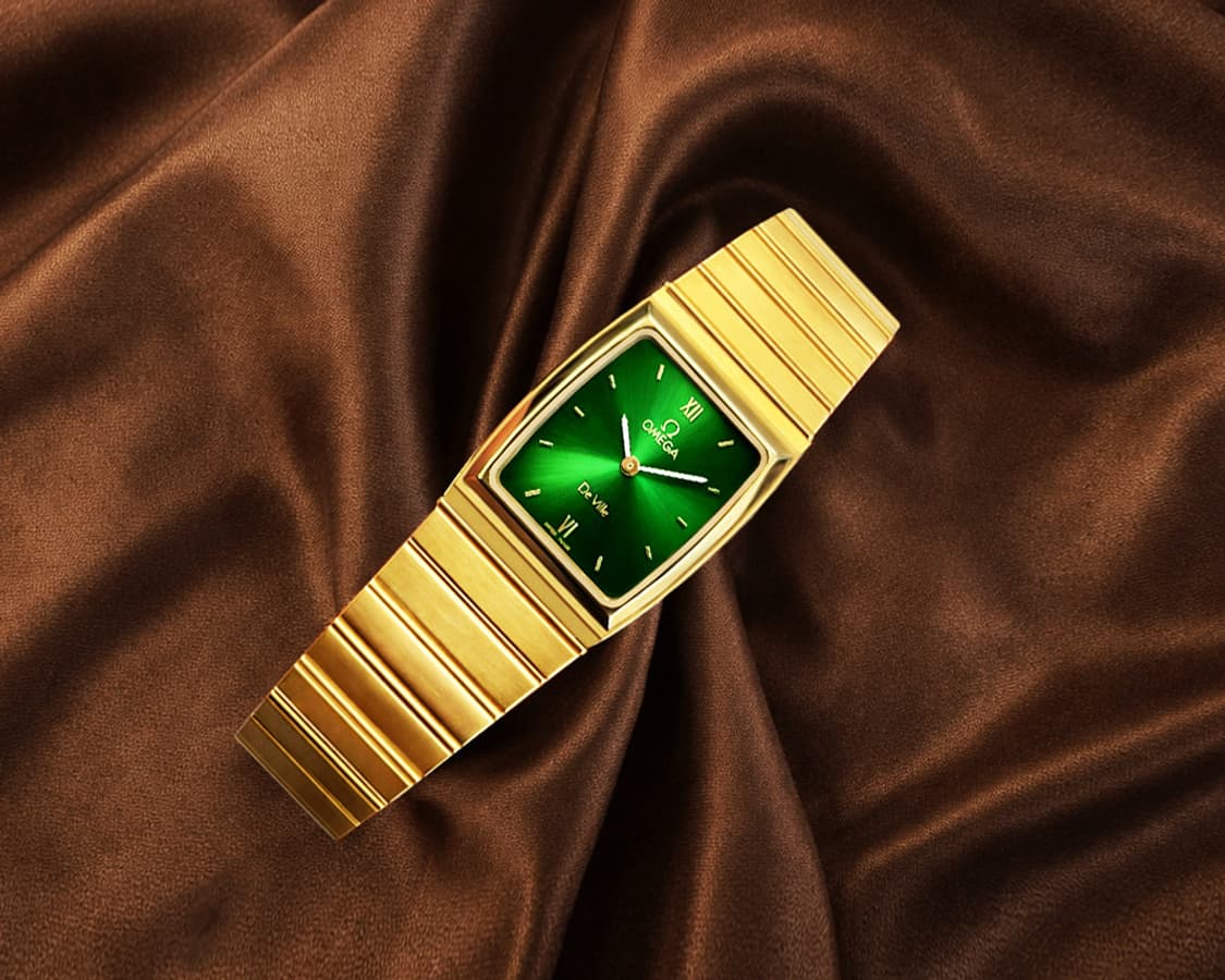 희귀 오메가 드빌 스퀘어 금장 그린 다이얼 여성 쿼츠 시계 상품이미지2