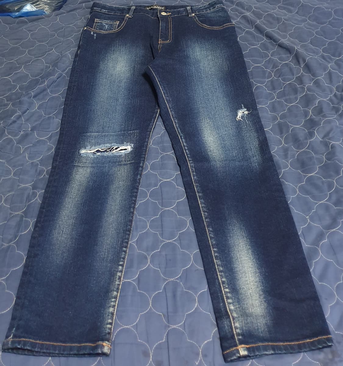 볼란테 프리미엄 백포켓 실버탭 데미지 워싱 데님팬츠 블루 (2사이즈) 상품이미지1