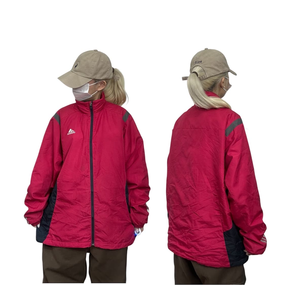 00s 아디다스 버건디 레드 삼선 오버핏 바람막이 자켓 M 상품이미지1