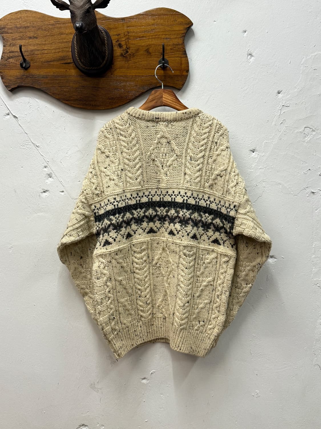 L) 90s L.L.Bean Irish Wool Cable Knit Sw 상품이미지5