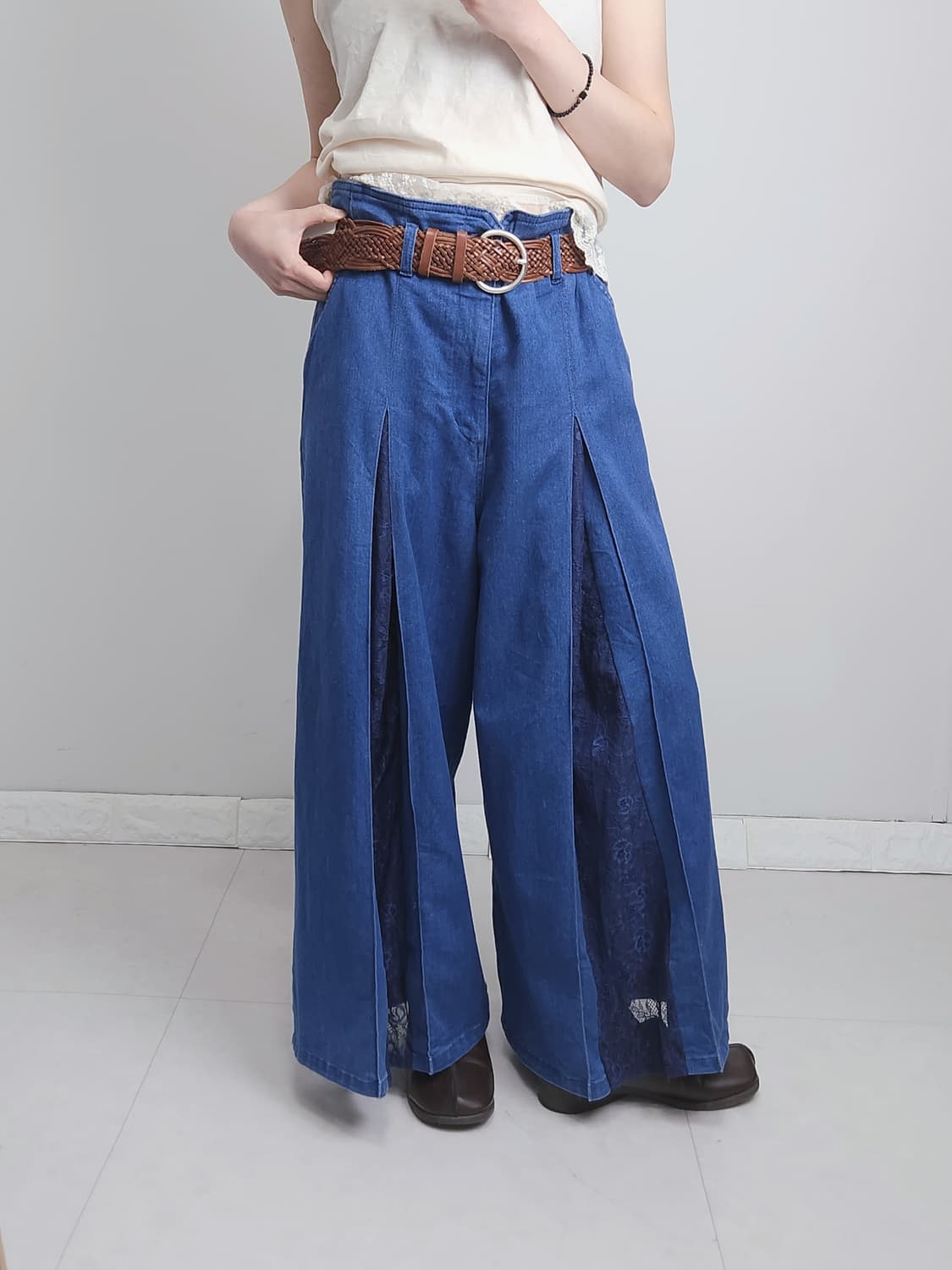 (axes femme)데님 레이스 롱 팬츠 상품이미지5