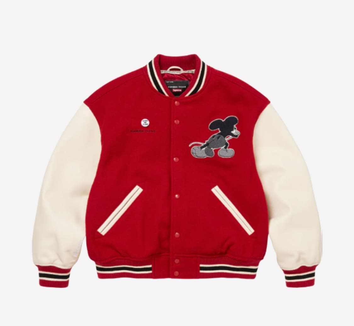 슈프림 x 넘버나인 미키마우스 바시티 자켓 레드 상품이미지1