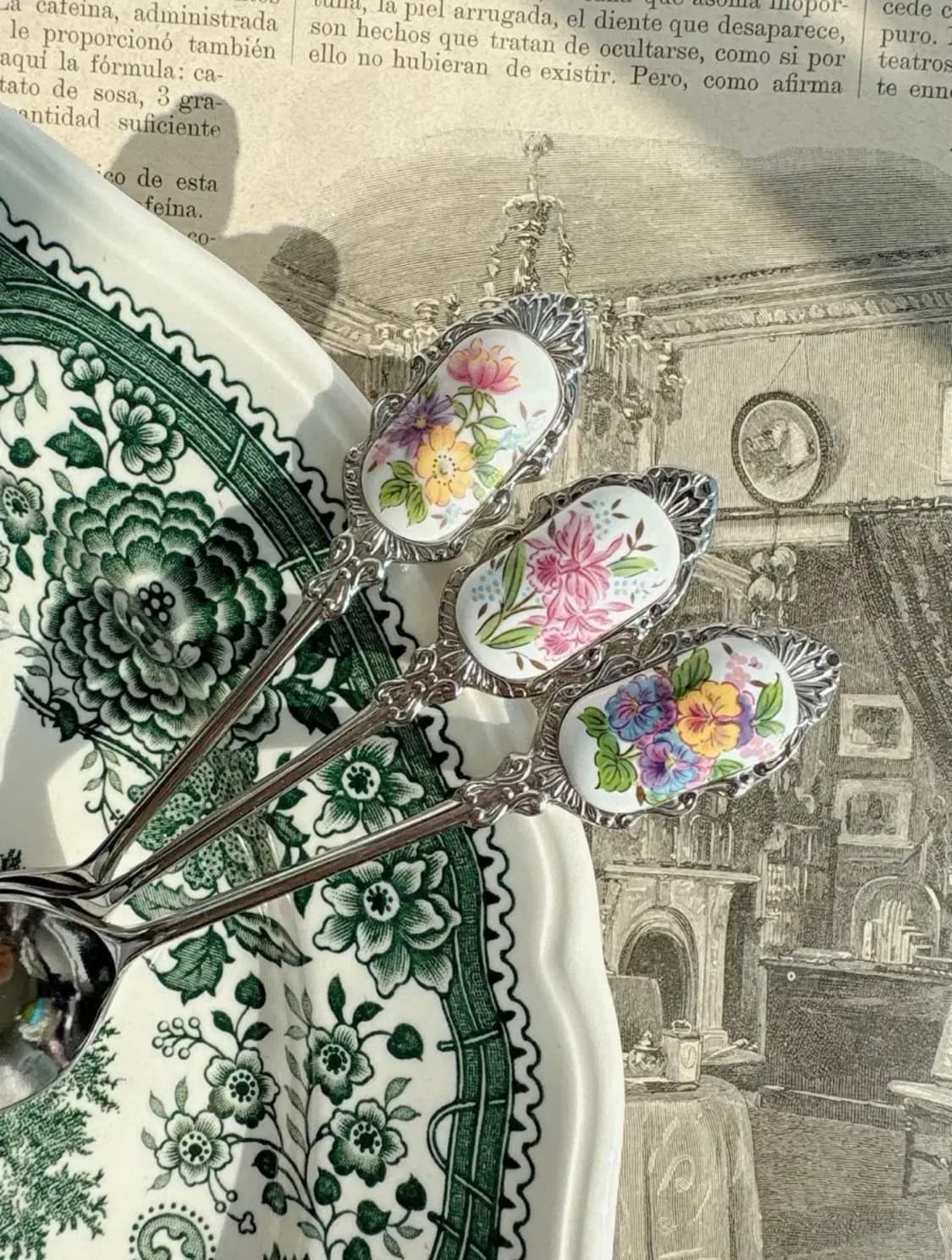 일본 빈티지 스텐  포셀린장식 티스푼세트 상품이미지3