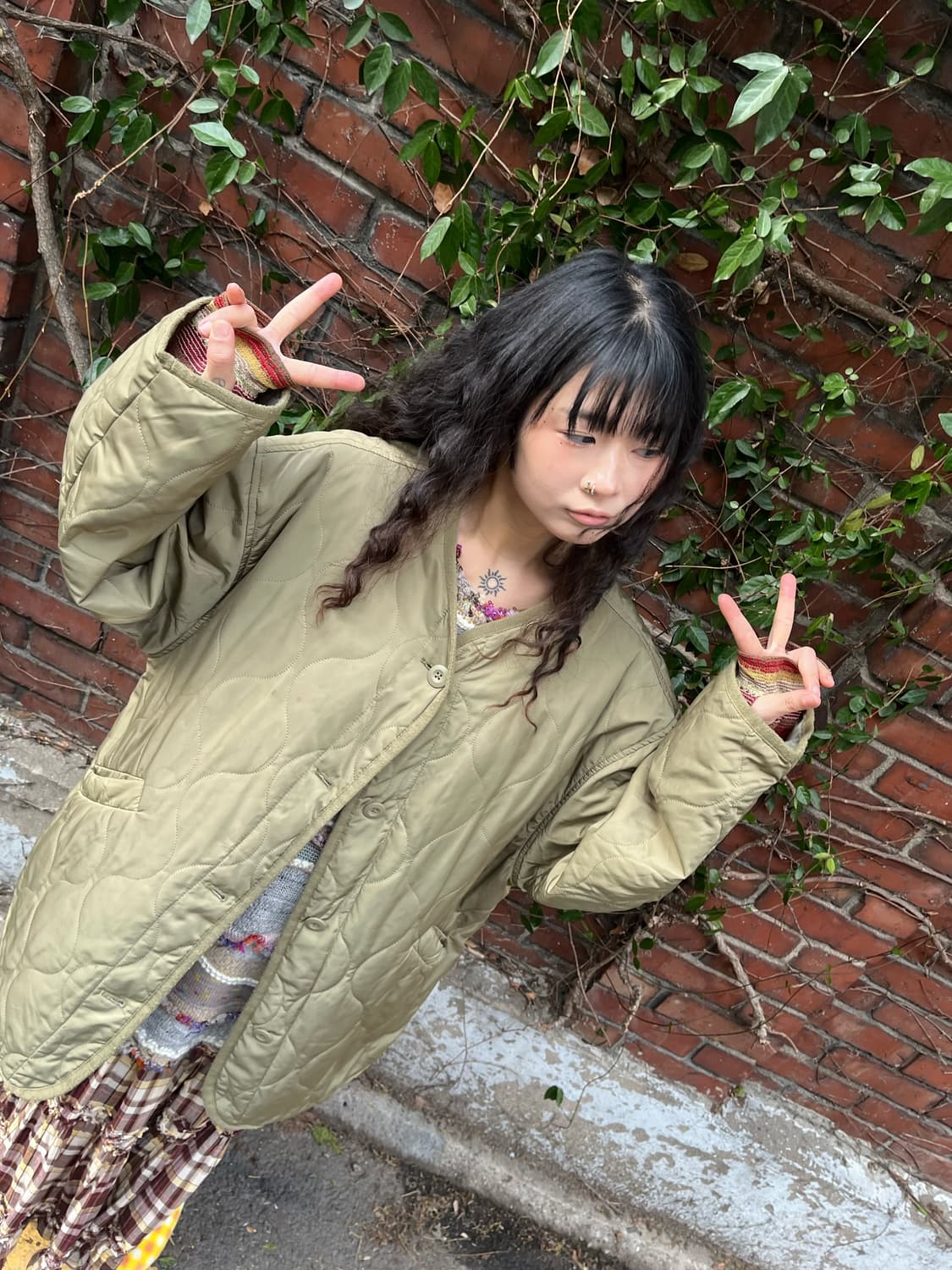 카키 그린 퀼팅 오버핏 재킷 상품이미지2