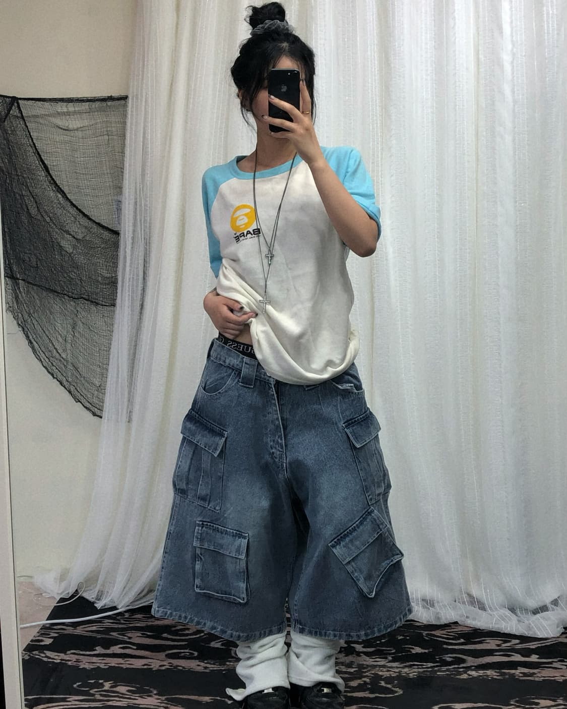 90’s bape 레글런 화이트 스카이블루 로고 탑 상품이미지2