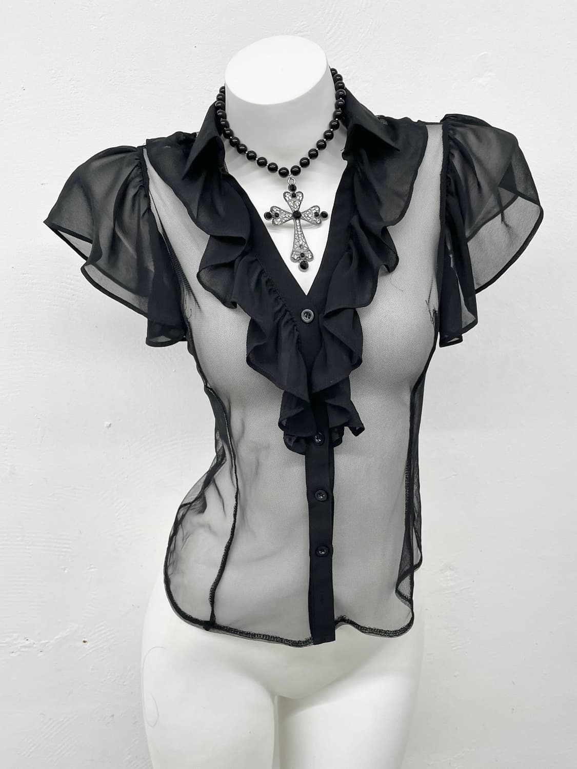 블랙 시어 프릴 탑 상품이미지1