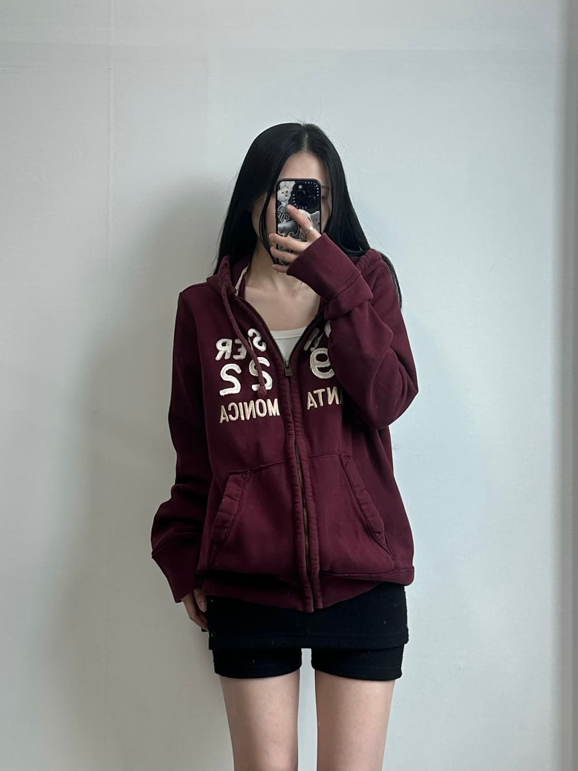 홀리스터 y2k 와투케 버건디 후드집업 상품이미지1