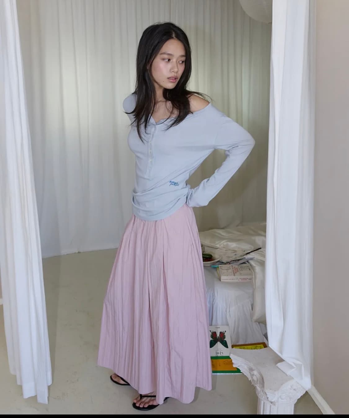 호쿠스포쿠스 에어리 롱 스커트_핑크 상품이미지1