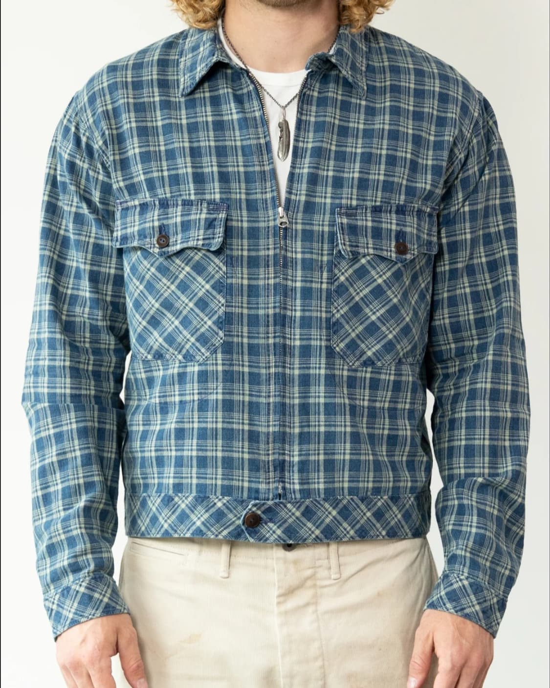 RRL 더블알엘 인디고 체크 린넨 블루종 L 상품이미지2