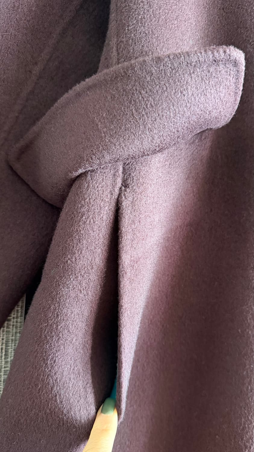 블루페페 핸드메이드 울 캐시미어 롱코트 버건디 민트 클래식 카라 A라인 상품이미지3