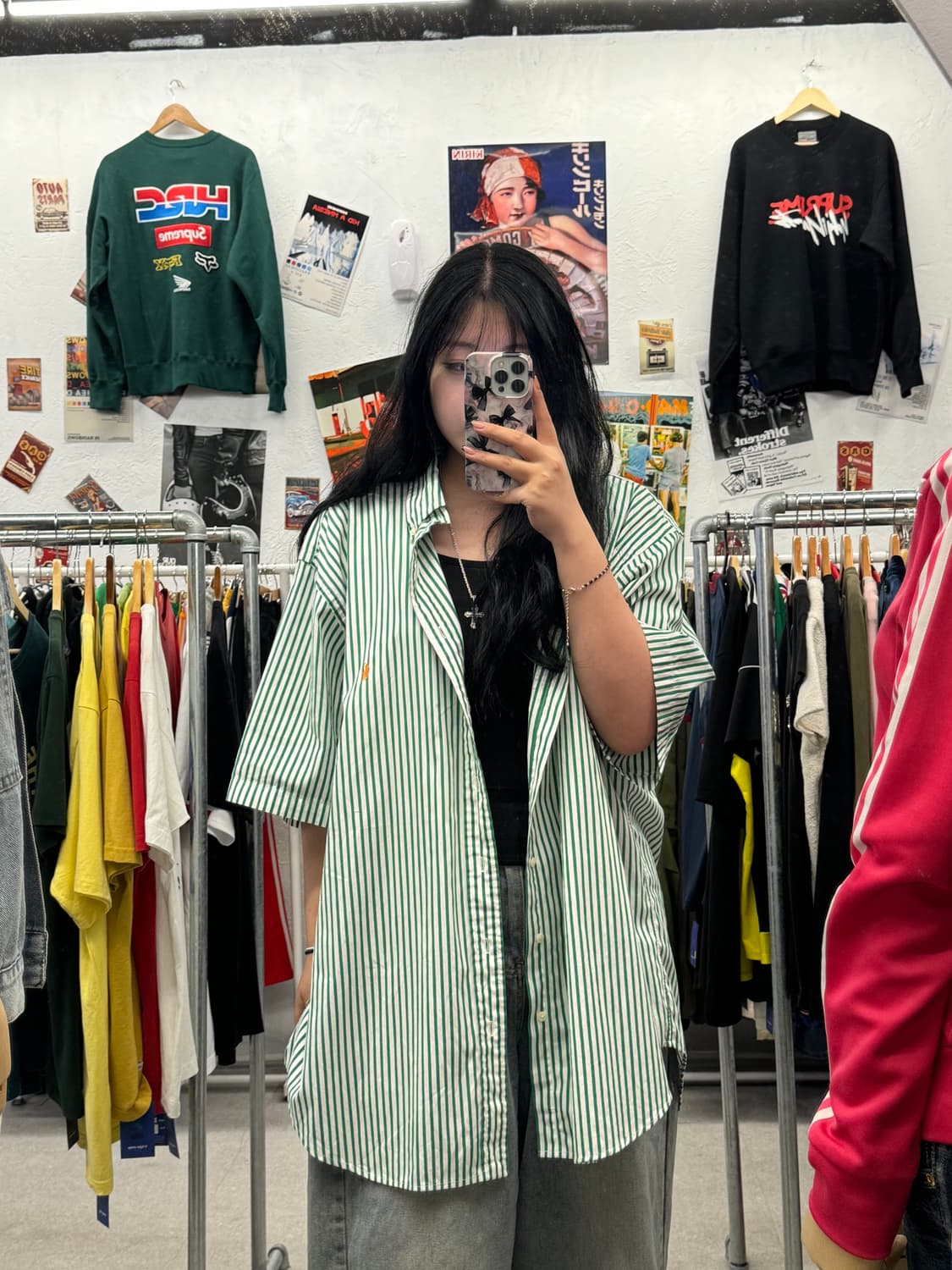 폴로 랄프로렌 그린 스트라이프 반팔 셔츠 4XL 상품이미지1